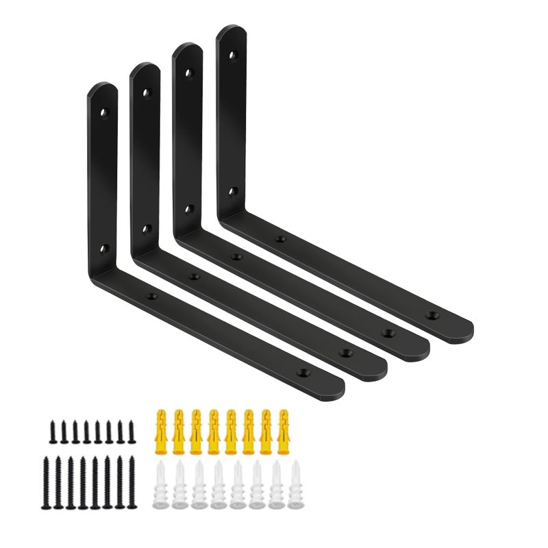 Mooche 4Pack Floating Shelf Bracket, Heavy Duty Shelf Brackets Metal L Brackets for Kitchen Bathroom Shelf Support Wall Mounted with Screw Included (Black, 8*5.5 Inch) - Image 1